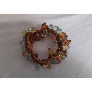 Vintage Beaded Cluster Elastic Hair Tie Multicolor Faceted Glass Beads Btown